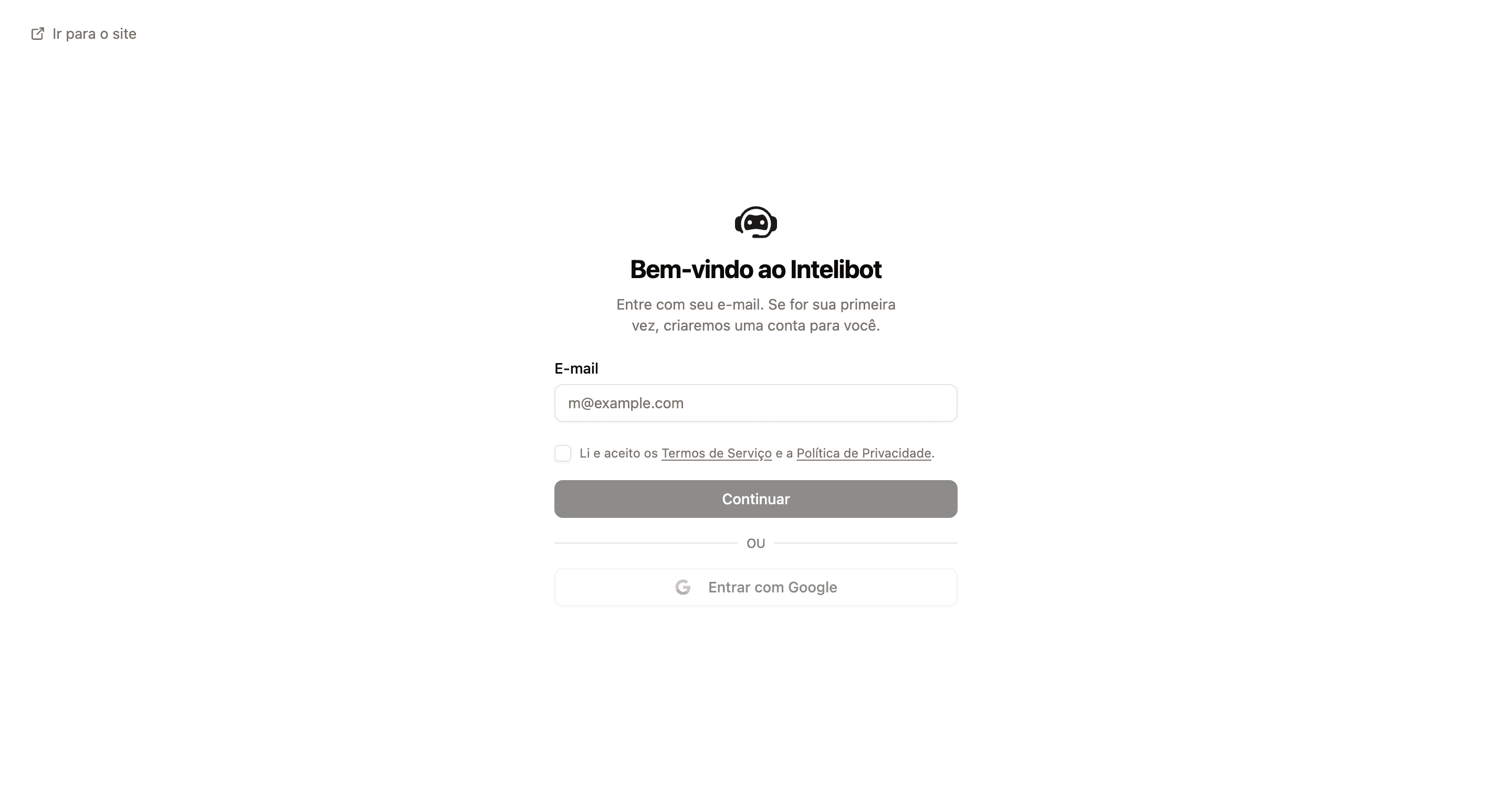 Tela de login do Intelibot