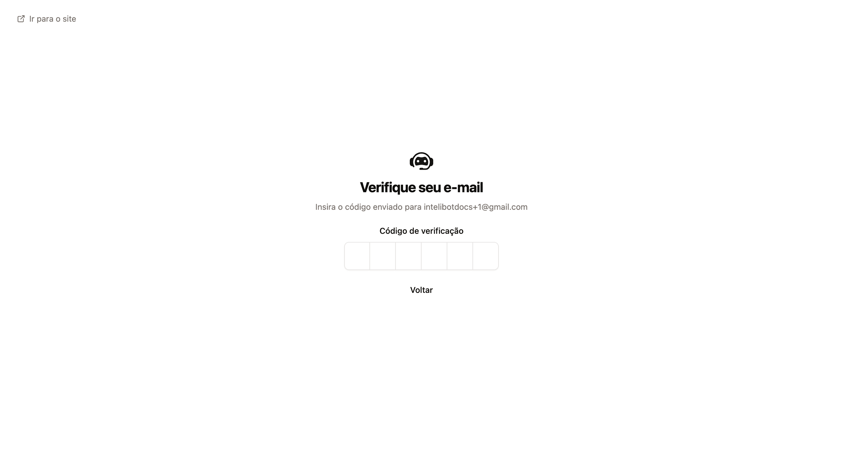 Tela de verificação por código